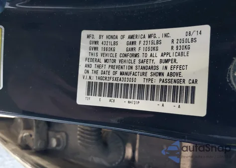 2014 Honda Accord Sport z USA, uszkodzony, nr VIN 1HGCR2F5XEA303050